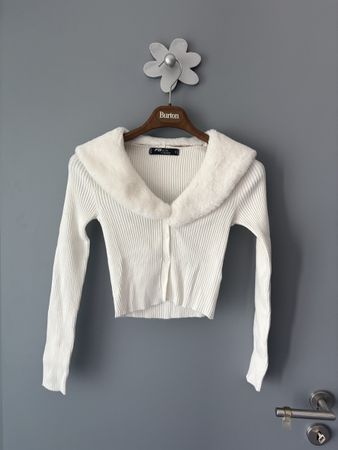 Cardigan blanc avec col en fausse fourrure taille S