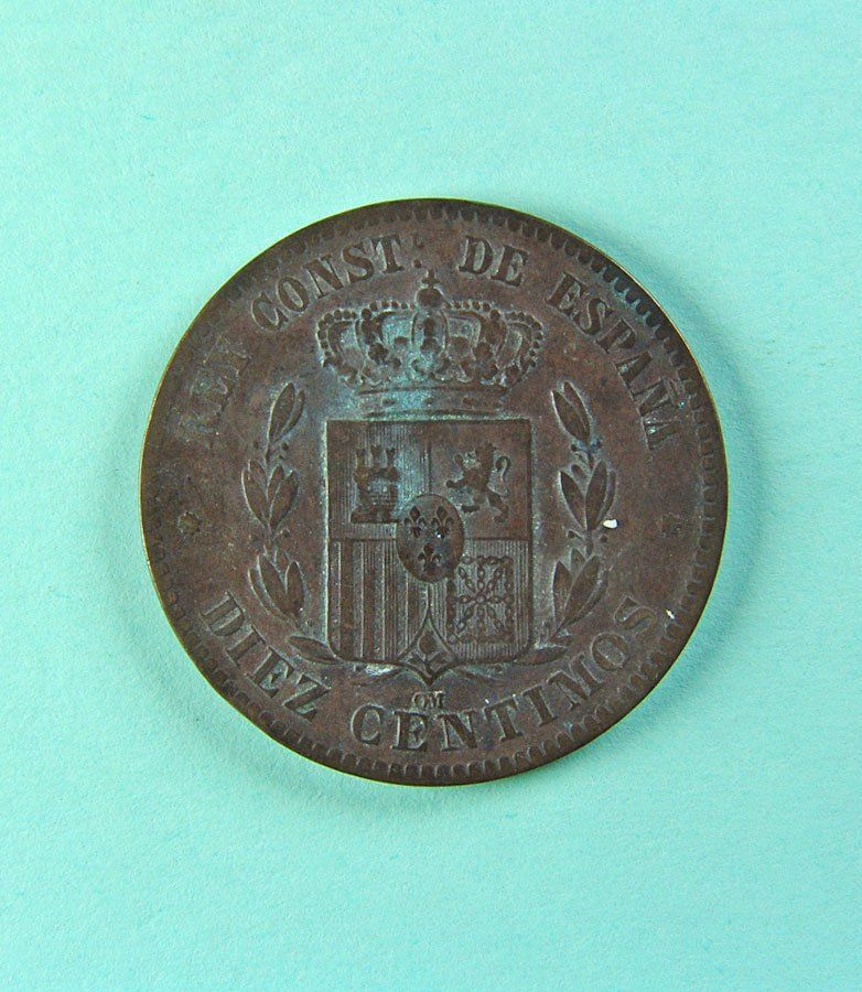 Alle Münzen: 10 Centimos Spanien, Alfonso XII, 1878, Kupfer – Gebraucht aus Stäfa von deebeecee 1