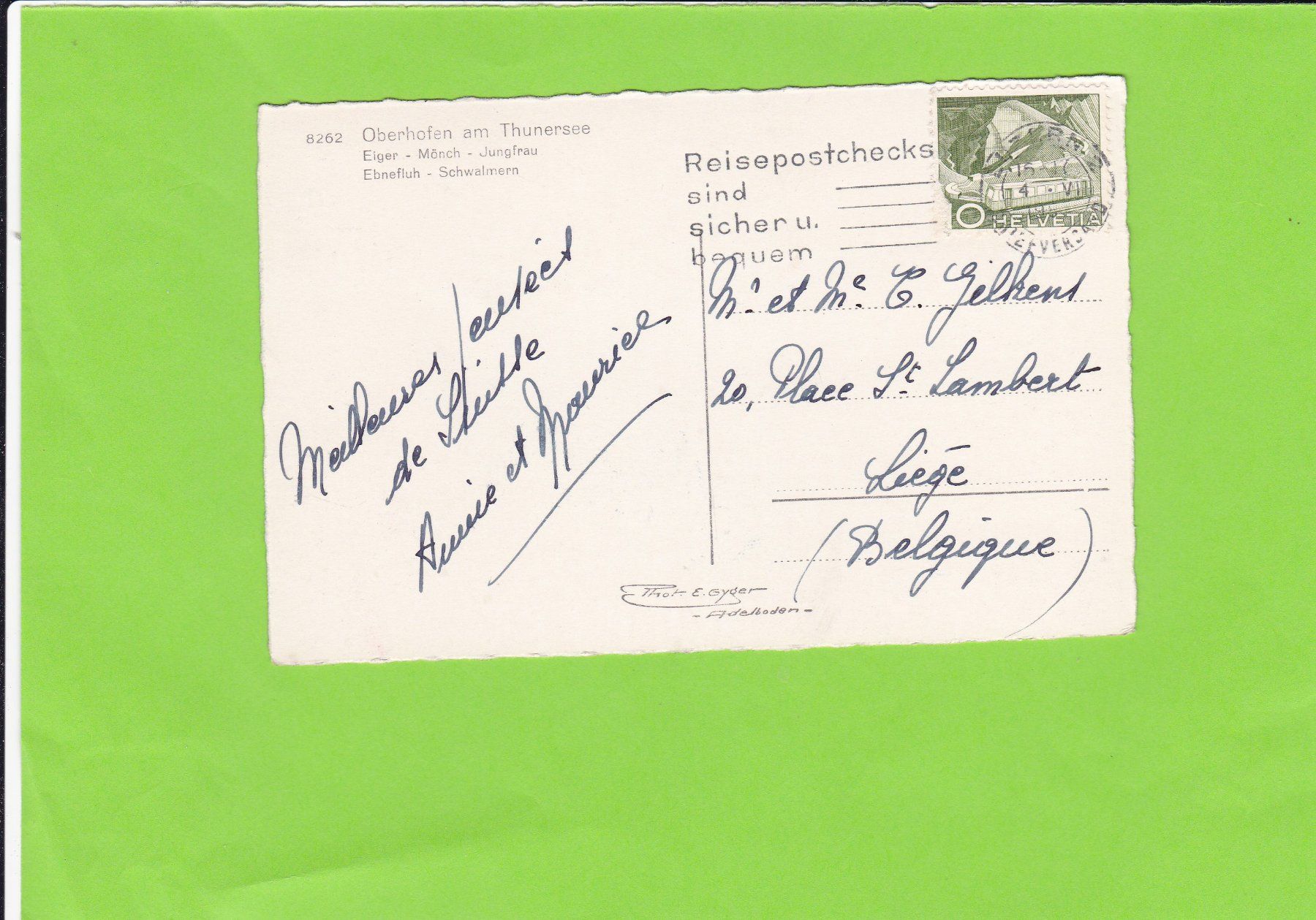 Ansichtskarten: 8262 Oberhofen am Thunersee, E. Gyger – Gebraucht aus St. Peterzell von neckertal 1