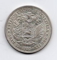 (1410) Venezuela, 5 Bolivares 1935, top stgl