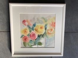 AQUARELL  AUF   SEIDE  ROSENBILD  SIGNIERT  V. SAHLI