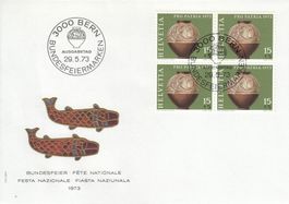 1973 Pro Patria 4 FDC 4-er Block Archäologische Funde