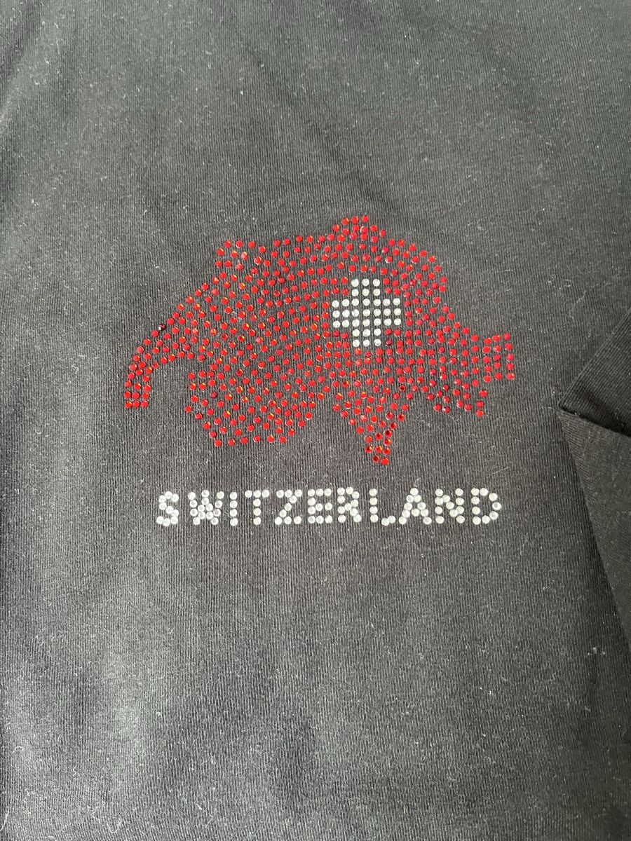 T-shirt: Schwarz Langarmshirt mit Strass-Schweiz. Gr. M. – Usato da Bolligen venduto da Vroni23 1