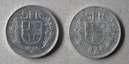 2 x Fr. 5.-  1950 und 1953  Silber