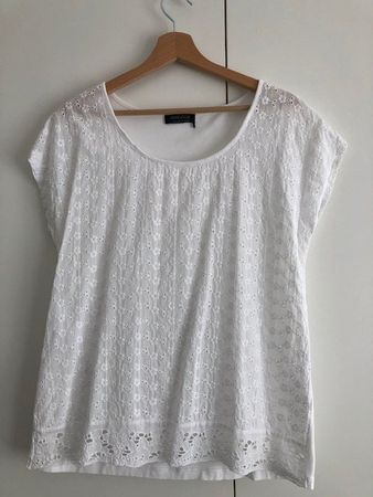 Blusen-Shirt, Apanage, 42, ohne Ärmel, Lochstickerei