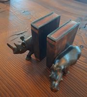 Vintage Nashorn-Buchstützen aus Holz