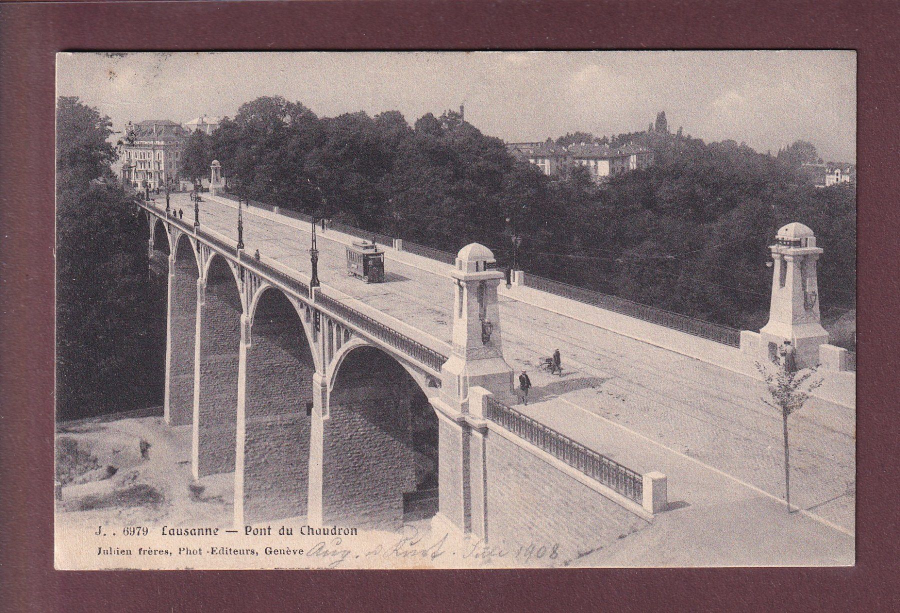 Ansichtskarten: LAUSANNE - Pont Chaudron - Tram - 1908 – Gebraucht aus Pully von nicecards