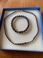 Schmuckset Kette & Armband Hämatit mit Rosensteinen 🖤✨