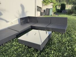 Gartenlounge Polyrattan schwarz mit Tisch