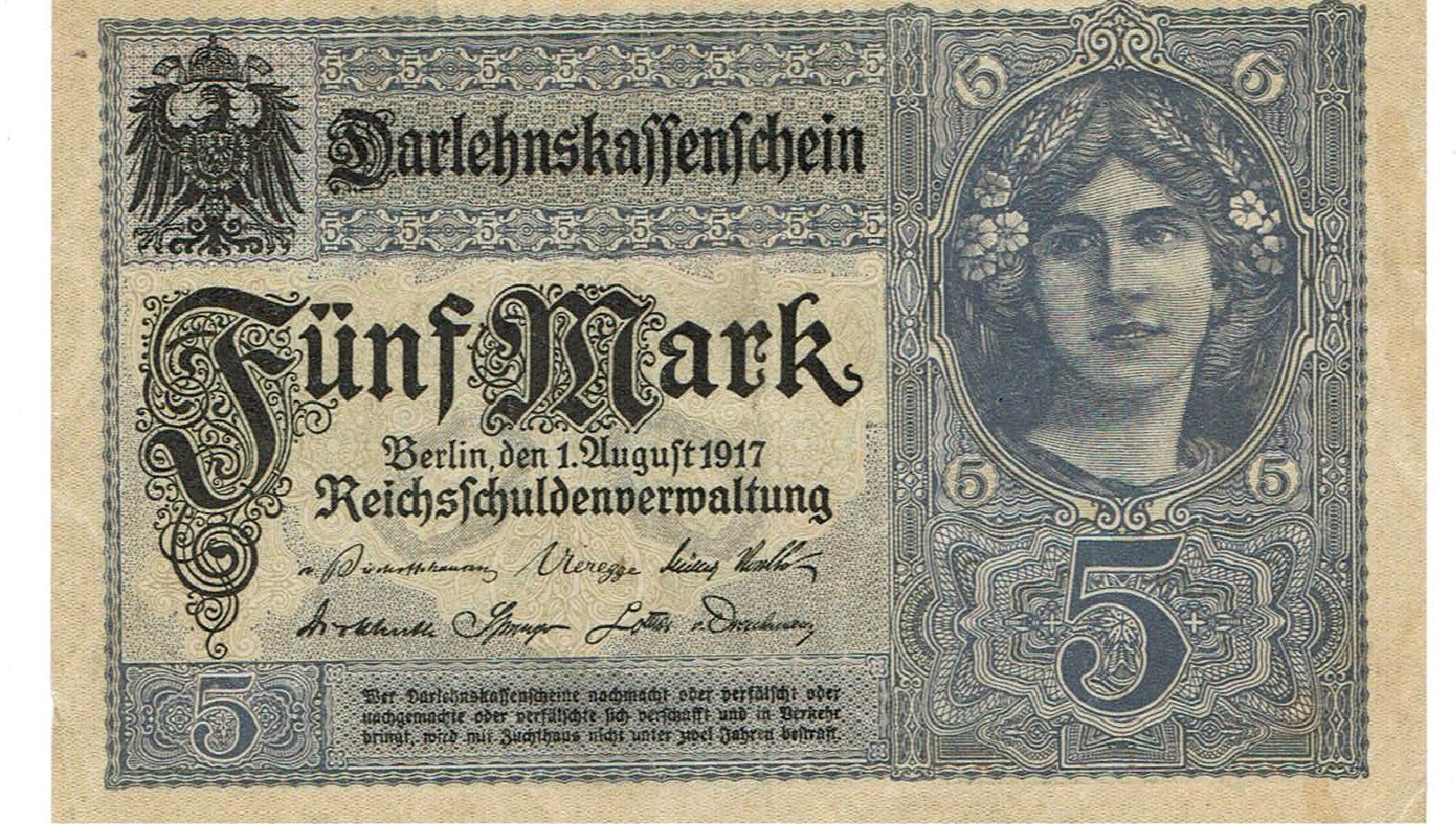 Banconote: Berlin 5 Mark 01.08.1917 VZ-VZ+ – Usato da Steffisburg venduto da ber_8htf