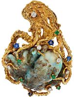 Rare Broche "Pieuvre" en Or Jaune 18k, Opale sculpté