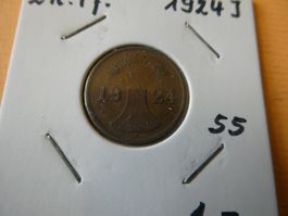 Dt. Reich 1924 J,  2 Reichspfennig