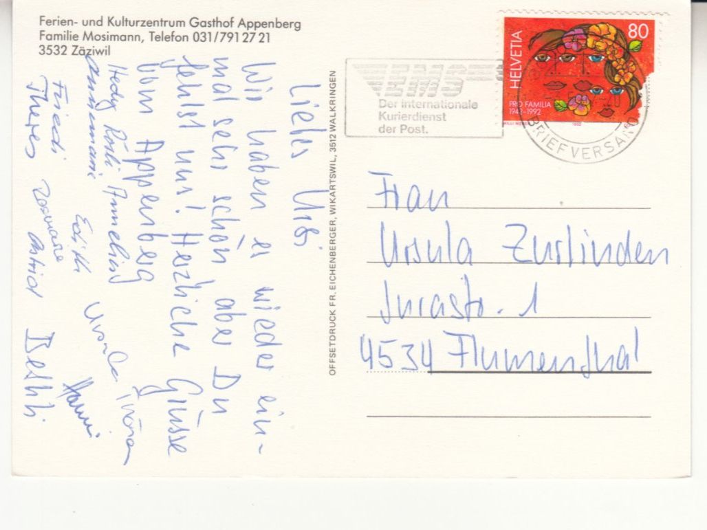 Ansichtskarten: Zäziwil Appenberg 1992 – Gebraucht aus Bürglen TG von StampGraf 1