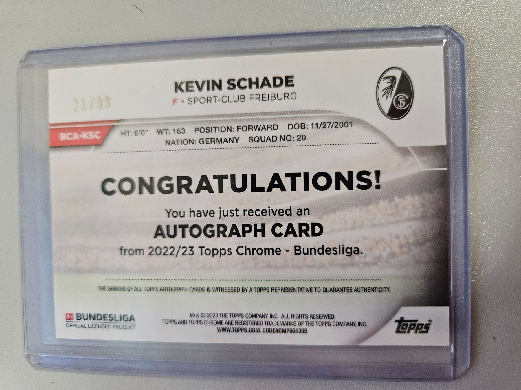 Topps Carte collezionabili: 22-23 Chrome BuLi Auto Green Refractor K.SCHADE SC Freiburg – Usato da Arth venduto da Web_air1 1