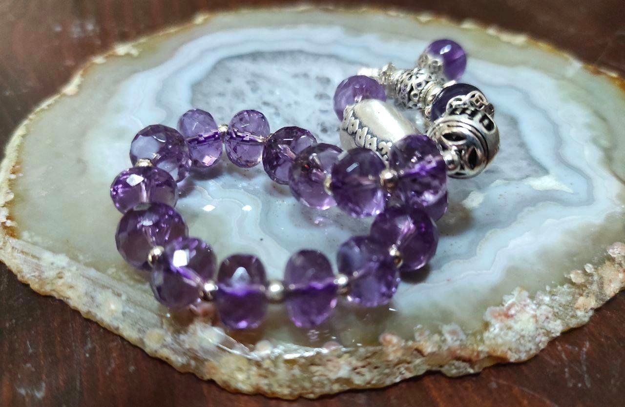 Bracciali & Braccialetti: ST. SILBER 925 ECHT AMETHYSTST. ARMBAND MP 22,8 G. ELAST. – Nuovo (secondo la descrizione) da Weiningen ZH venduto da actera 2