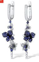 Silber Ohrhänger 925 mit blauen Steinen, Blumen Design