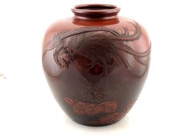Gros vase Cuivre patiné Yoshihide Japon XXeme siècle. Phenix
