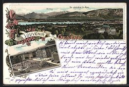 Litho Geneve, Vue generale et les Alpes,