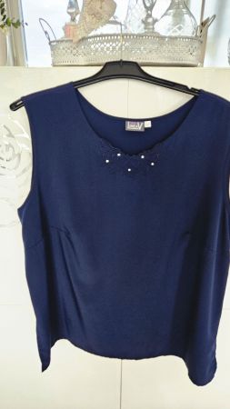 Top Marineblau Gr. 50 Bluse Strassverzierung