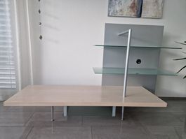 Fernsehmöbel / Lowboard Ahorn-Natur mit Glastablare 180x60cm