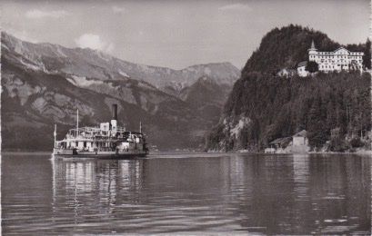Cartoline postali: Park-Hotel Giessbach mit Dampfschiff " BRIENZ " 1952 – Usato da Schlieren venduto da Rapaelli