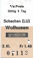 Bahn Billett Schachen LU - Wolhusen retour 1984