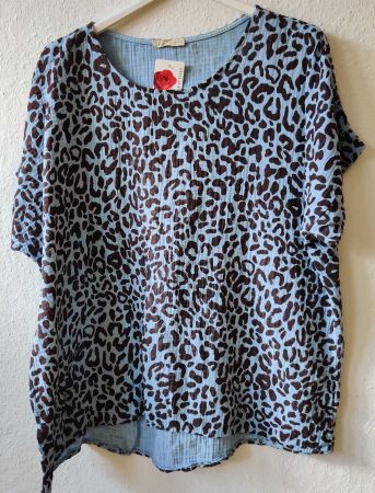 Musselin Shirt Bluse neu Leo-Print EG 42-46 AA 68 cm Blau BW