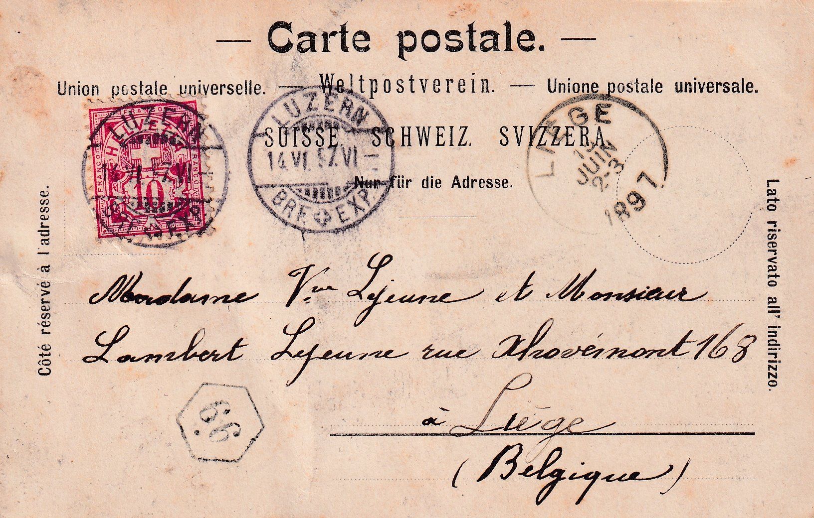Cartoline postali: Luzern    LU      um 1897 – Usato da Brig venduto da Valcards54 1