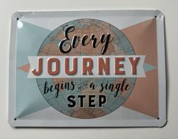 Vintage Travel Sign "Every Journey Begins" Metal Plate Decor