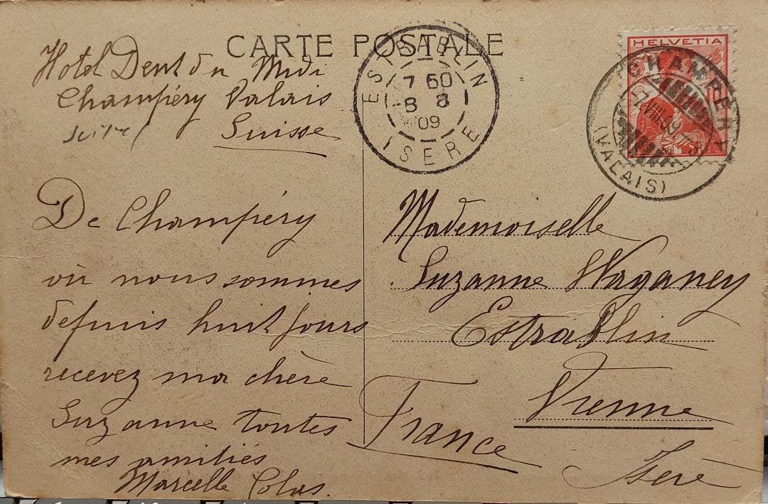 Ansichtskarten: CHAMPÉRY - Rte du Col de Coux - 1909 – Gebraucht aus Delémont von Domdom1 1