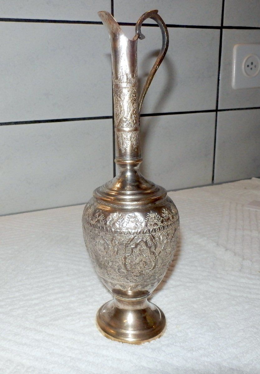 Caraffe: Wasserkrug, persisch, ziseliert, Metall versilbert, 24.5cm H – Usato da Ueberstorf venduto da dinbau 7