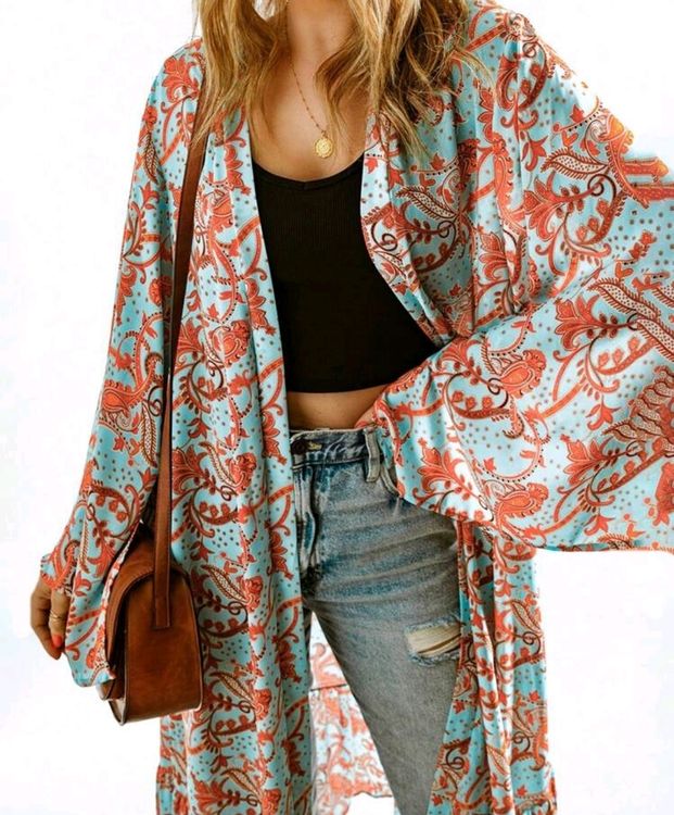 YOEK Cardigan Damen Kimono Mit Druck, Brustweite: 65 Cm Bei Größe 42/44