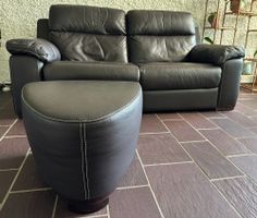 Ledersofa mit Relaxfunktion und Hocker - Espresso-Braun