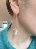 925 Silber Ohrhaenger mit Goldmotiv und Perle