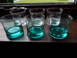 Glas: 6x Glas Whiskybecher durchsichtig türkis wunderschön