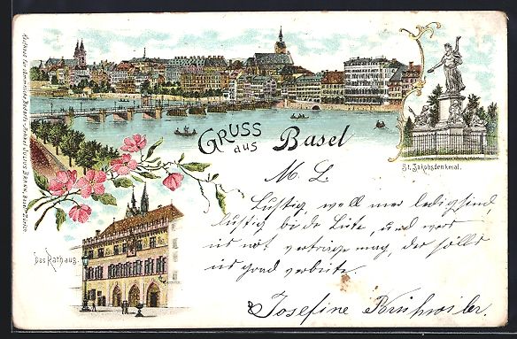 Ansichtskarten: Litho Basel, Teilansicht mit Brücke, St – Gebraucht aus Berlin von bartko-reher