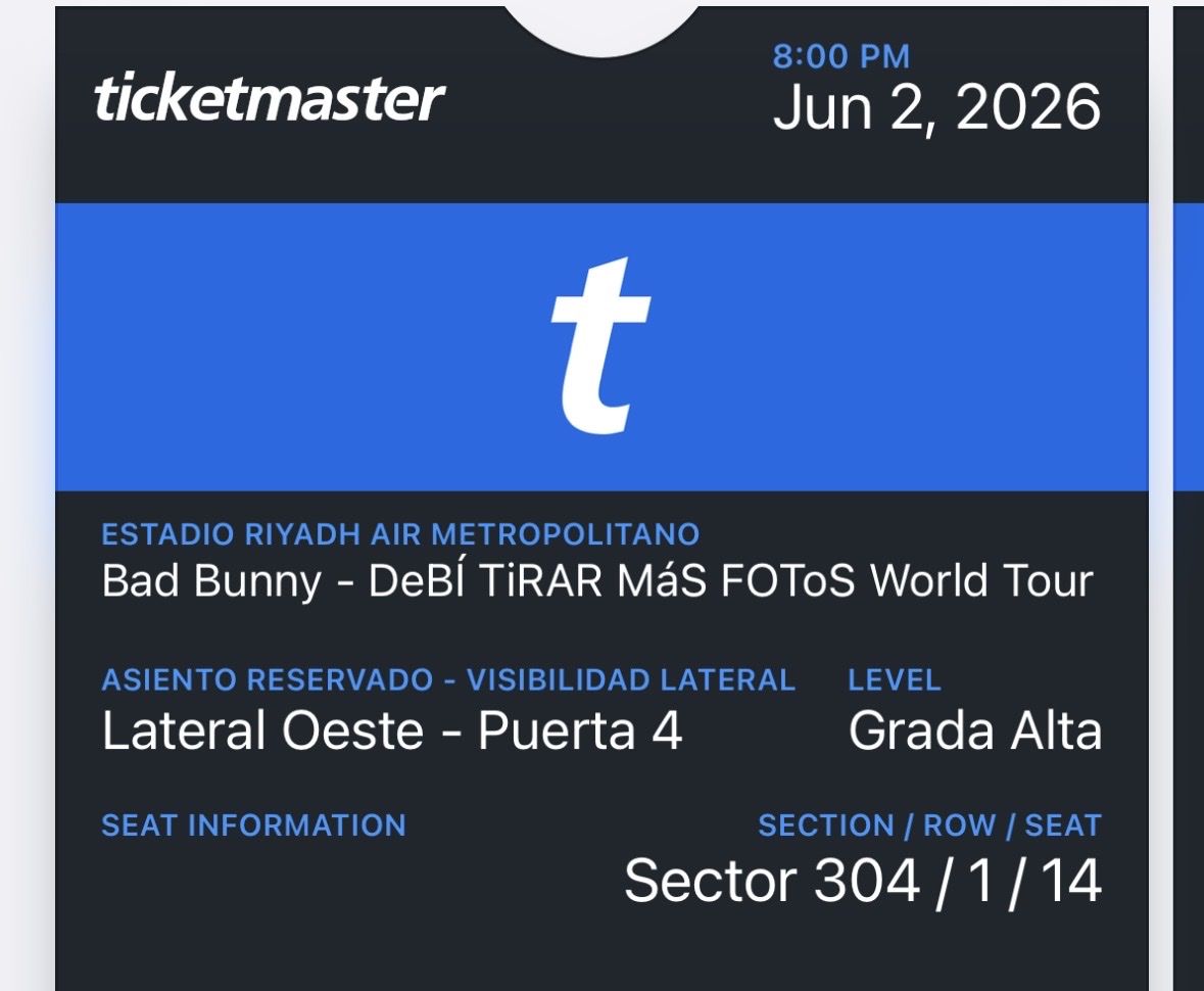 Biglietti: Biglietti concerto Bad Bunny Madrid – Nuovo (secondo la descrizione) da Magliaso venduto da yan_fm6s 1