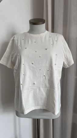 Damen T-Shirt Weiss Perlen Grösse ca. L guter Zustand