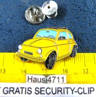 FIAT 500 GELB AUTO PIN GEPRÄGT MIT SECURITY-CLIP