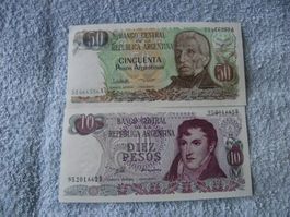 Argentinien Banknoten 10 & 50 Argentinos Pesos, Wie Neu