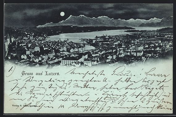 Cartoline postali: Mondschein-AK Luzern, Blick über die D – Usato da Berlin venduto da bartko-reher