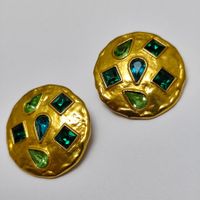 Boucles Clips Yves Saint Laurent YSL Cristaux Verts #B7
