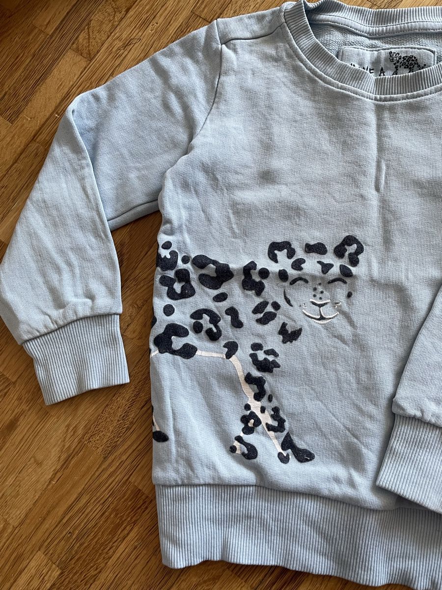 Maglioni & Felpe: Pulli hellblau mit Leopardenprint, Grösse 110/116 – Usato da luzern venduto da plueschmors. 1
