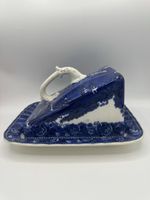 Boîte à beurre Wedgwood vintage bleue et blanche, été!