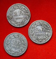 2 Fr. Silbermünzen, Helvetia, 1860, 1862 und 1863