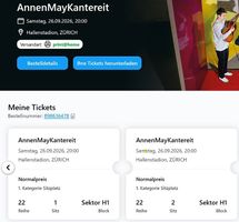 AnnenMayKantereit Zürich 26.09.2026 2x Premium Seats