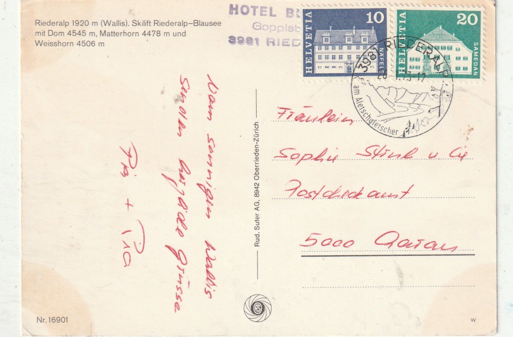 Cartes postales: Skibetrieb  Riederalp – D'occasion à Lumbrein par made02 1