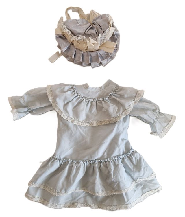 Ensemble Robe Et Chapeau Pour Poupée Ancienne – Tenue Vintage De Collection