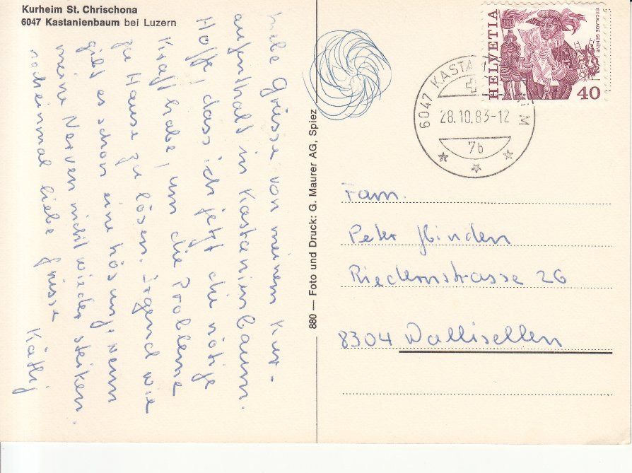 Cartoline postali: Kastanienbaum Chrischona 1983 – Usato da Bürglen TG venduto da StampGraf 1