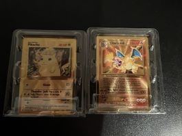 Pokémon Karten Pikachu und Glurak Gold Edition 